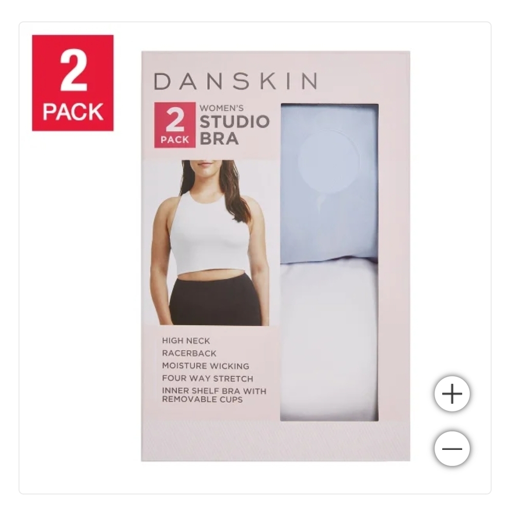 NWT Danskin‎ Women's Studio Bra 2-Pack - White/Light Blue M L